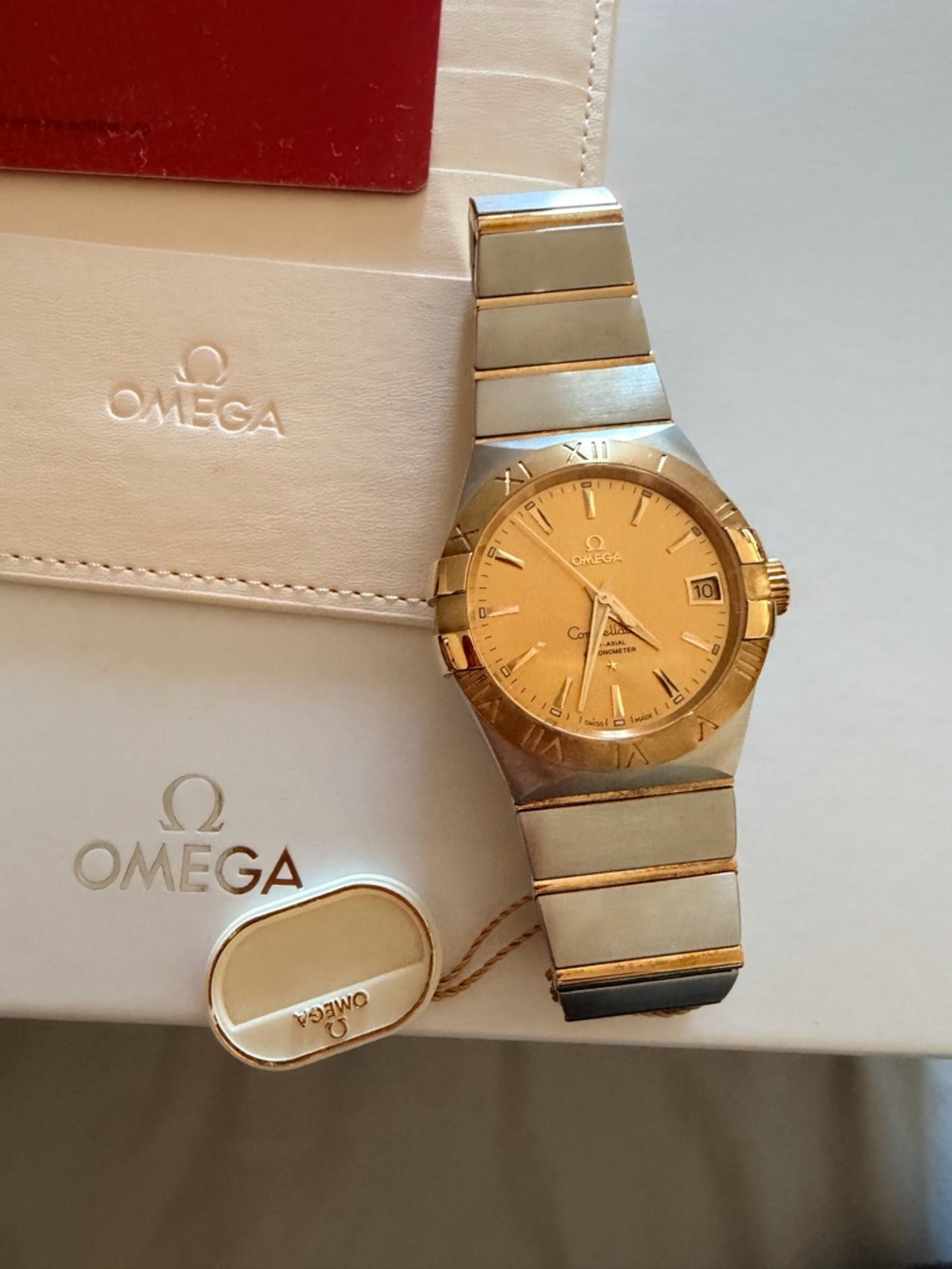 Omega Two-Tone Gold and Silver Dial Wristwatch